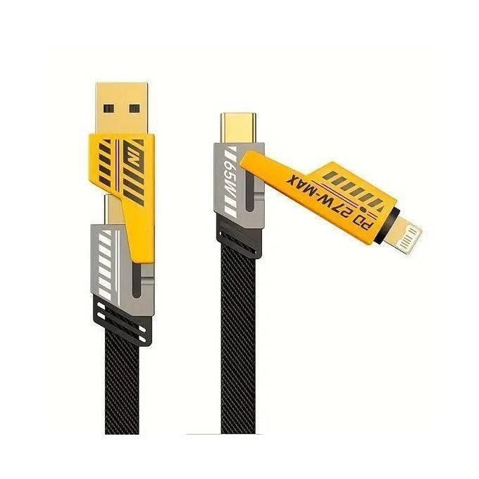 4-in-1 Cord 65W Super Fast USB-C Cable, PD 65W Fast Charging Cable & Data Sync,Flat Braided Charger Cord with Type C/USB A for Laptop iPhone iPad MacBook Samsung