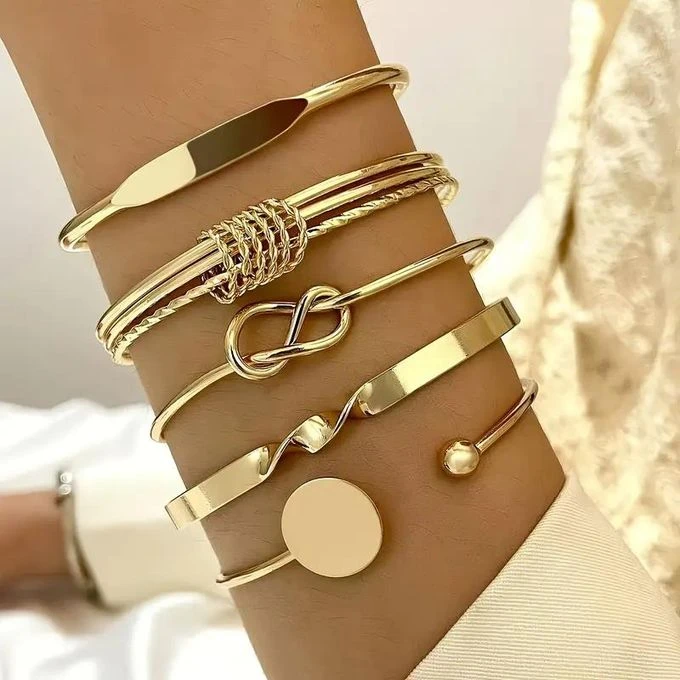 5pcs Gold Bangle Bracelet Set for Women – Stackable Adjustable Cuff Bangles,Jewelry for Wedding, Owambe, Church & Everyday